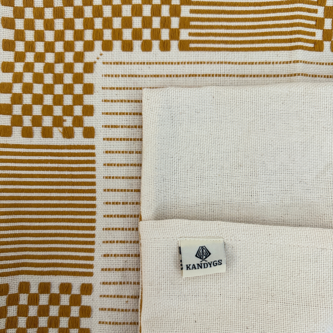 Dumbara Cushion Cover - Mustard & White Looped Flowers (16" X 16")