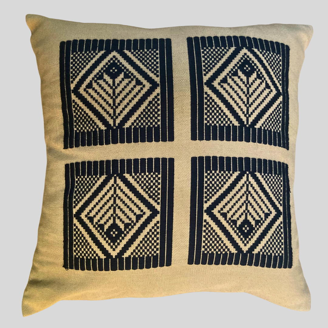 Dumbara Cushion Cover - Black & Beige (16 x 16)