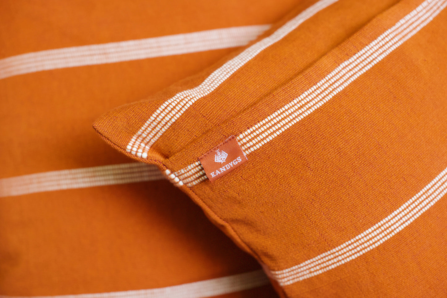 Cushion Cover - Burnt Orange & White Ribs (16" X 16")