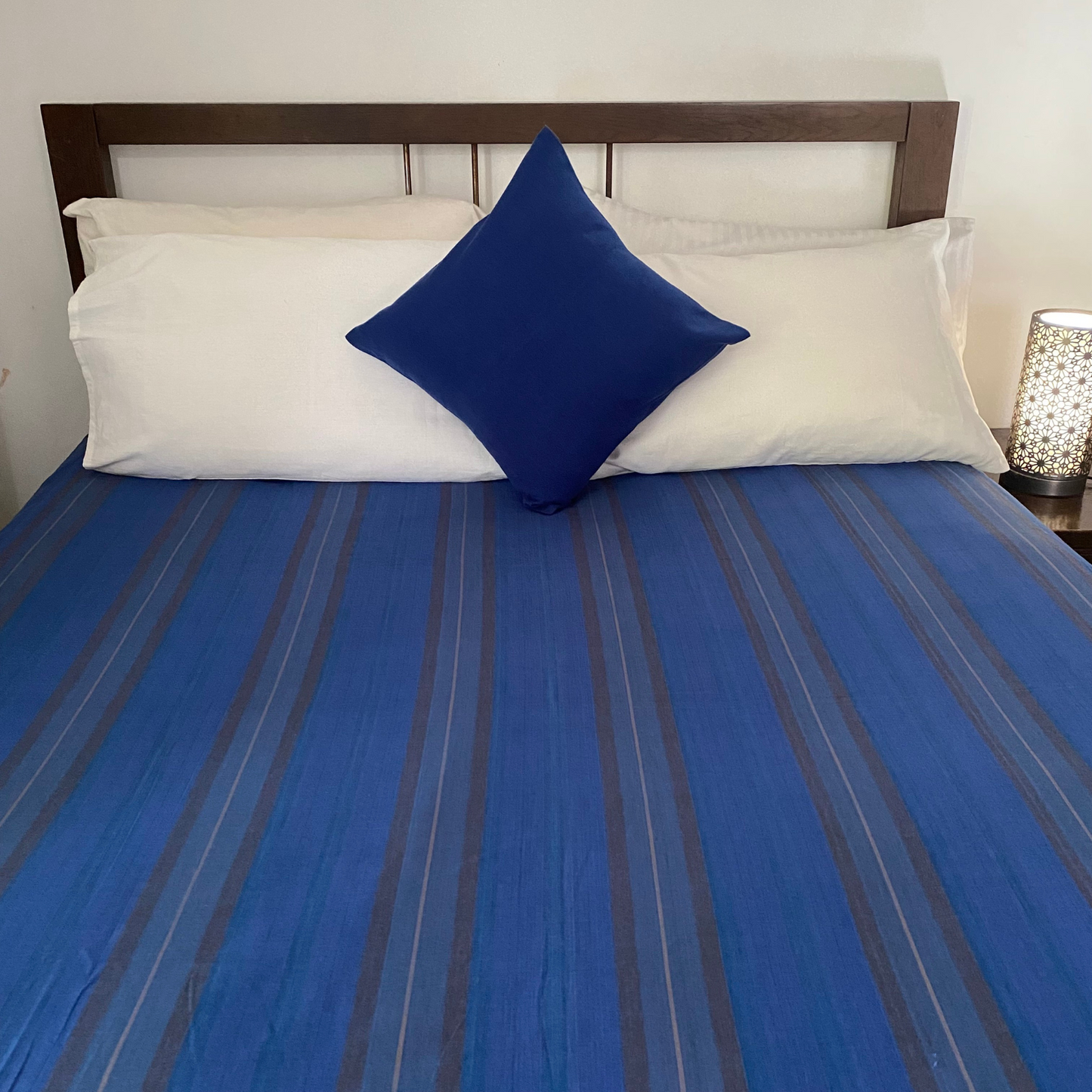 Cotton Bed Sheet 100 X 100 - Blue & Grey Stripes