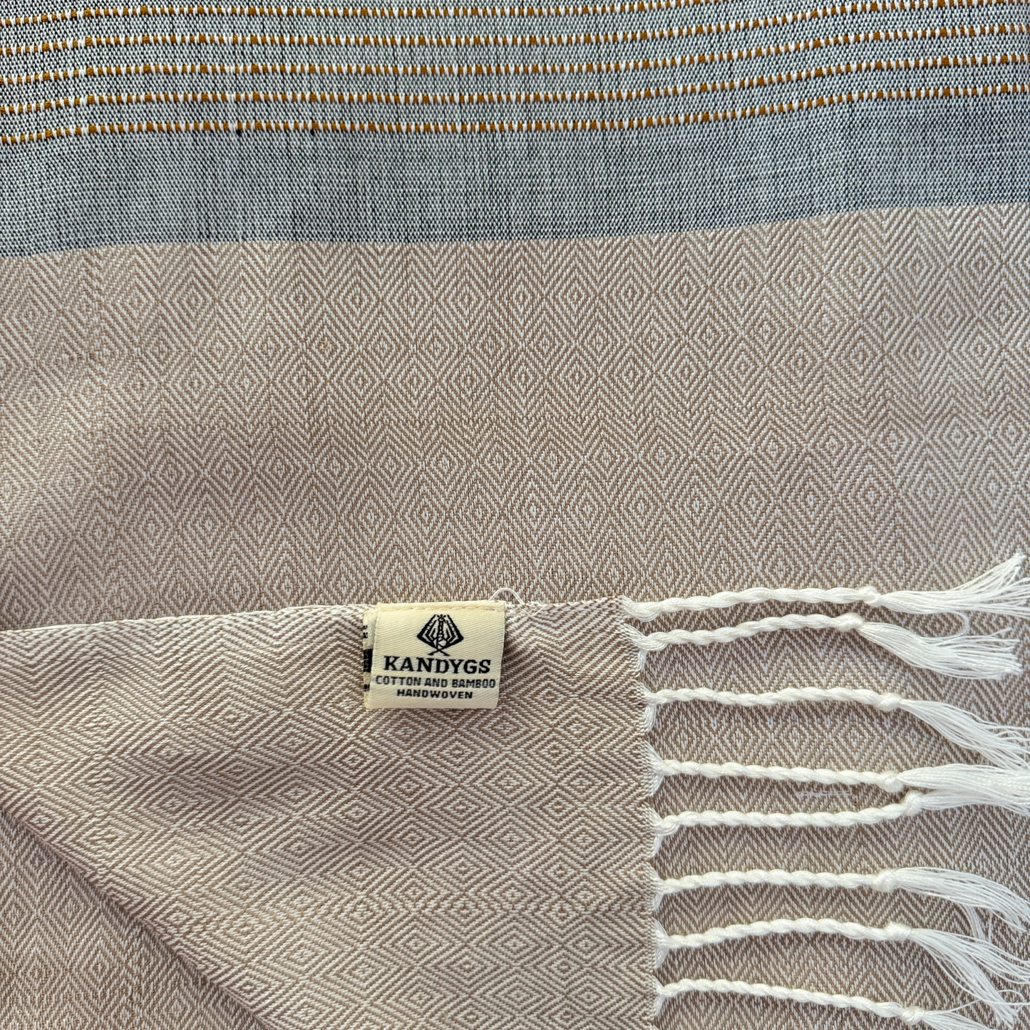 Bamboo & Cotton Throw - Beige & Olive stripes