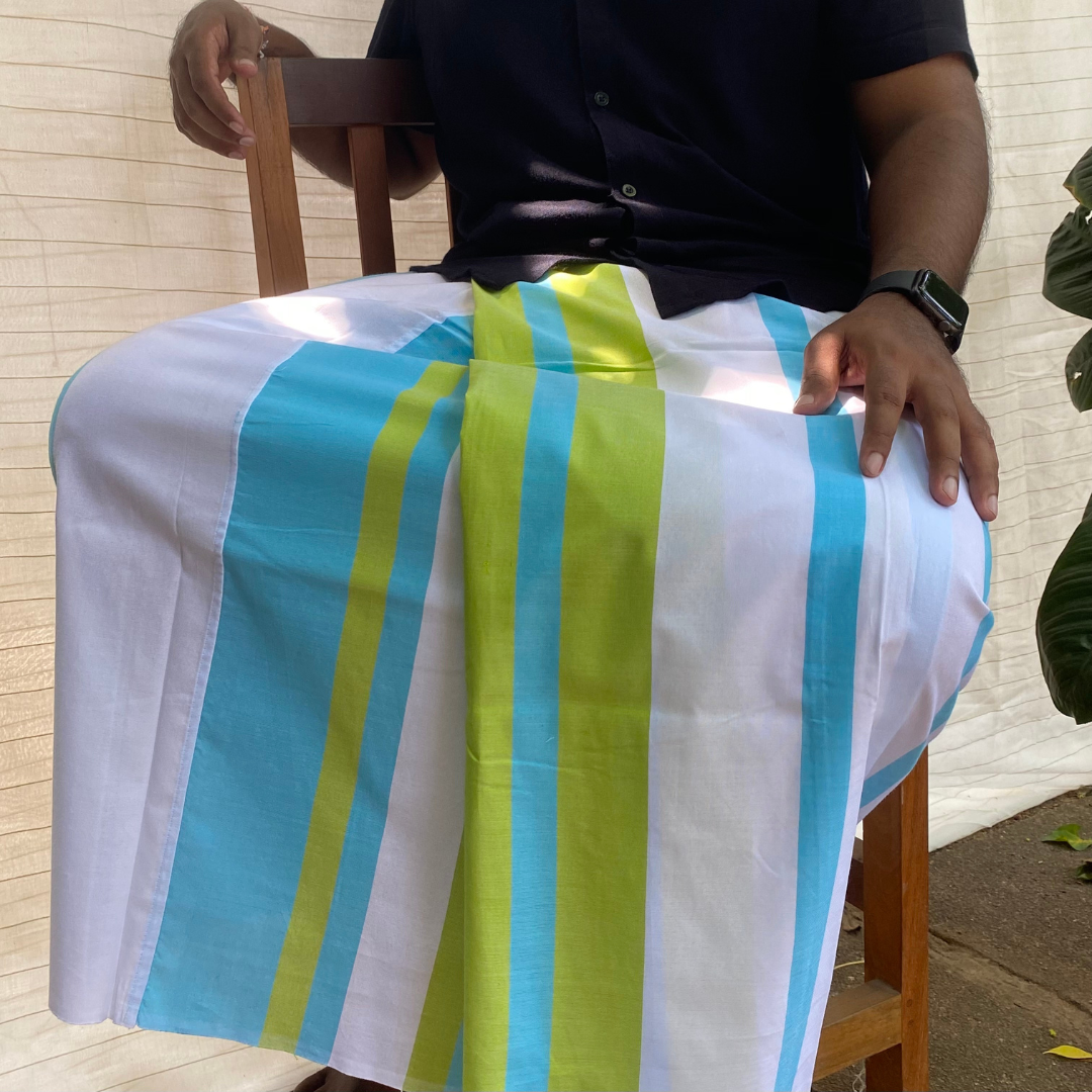 Sarong - White with Lime Green & Light Blue stripes
