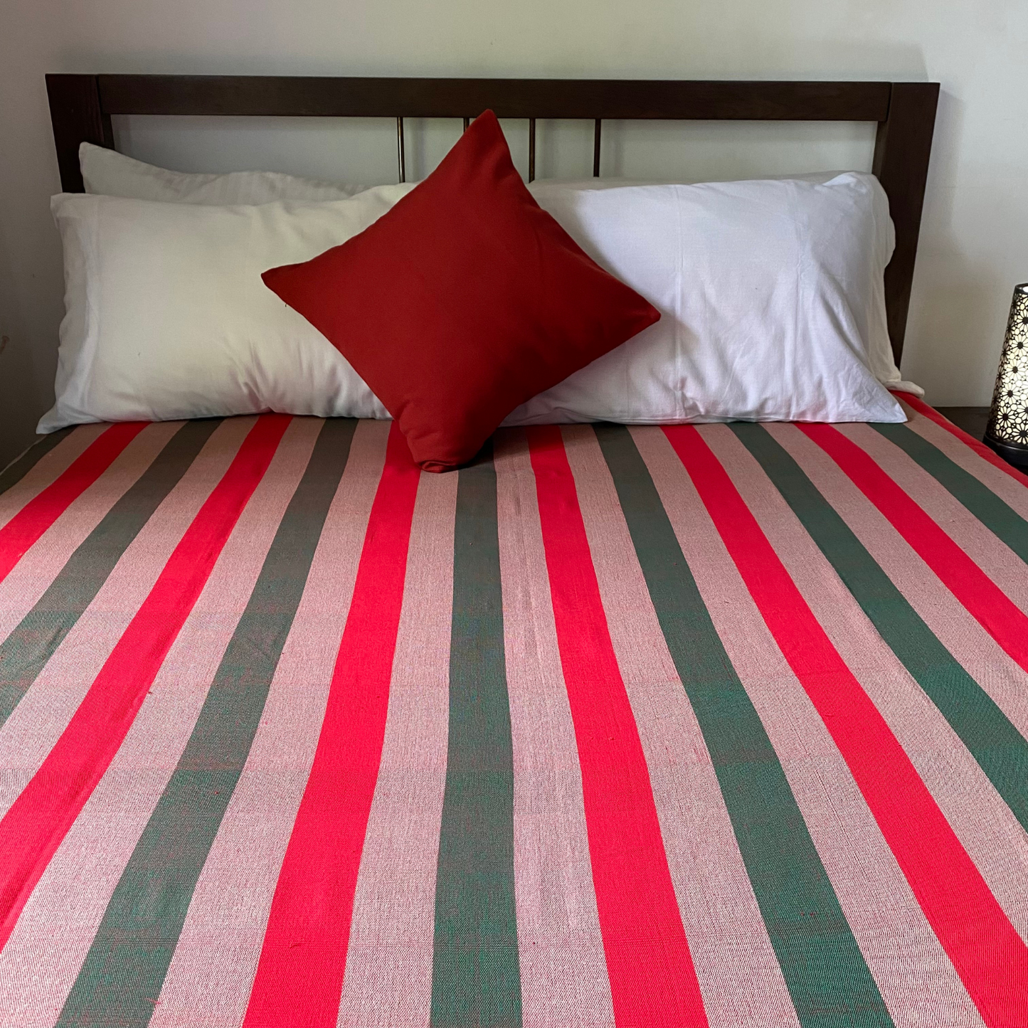 Cotton Bed Sheet 100 X 100 - Red & Green Stripes