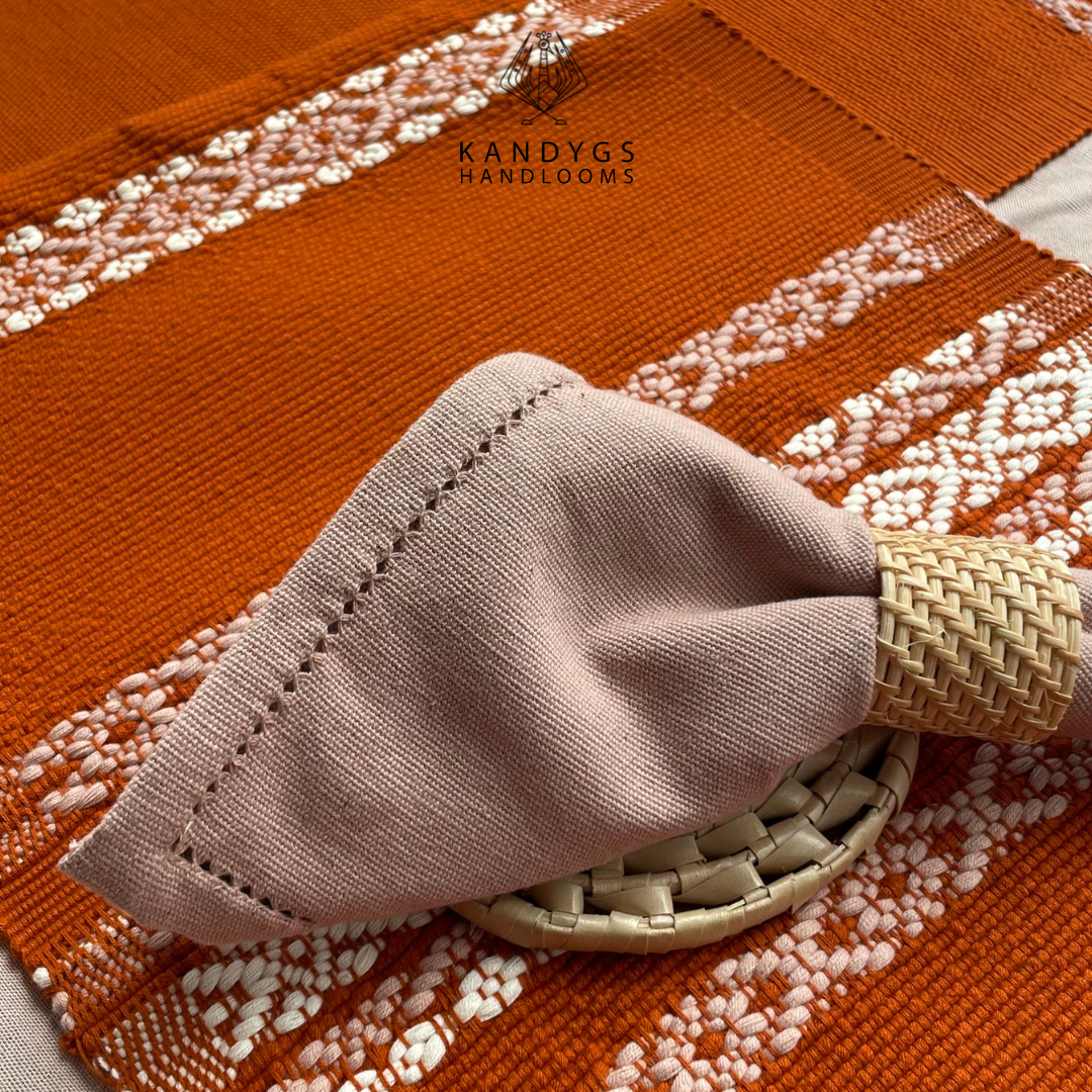 Designer Table Mat -Rust & White )