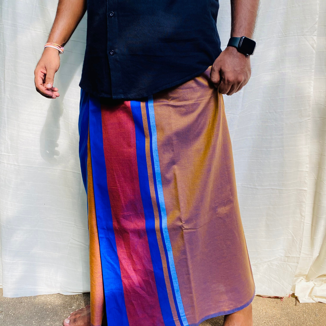 Sarong - Blue with Rust & Mustard stripes