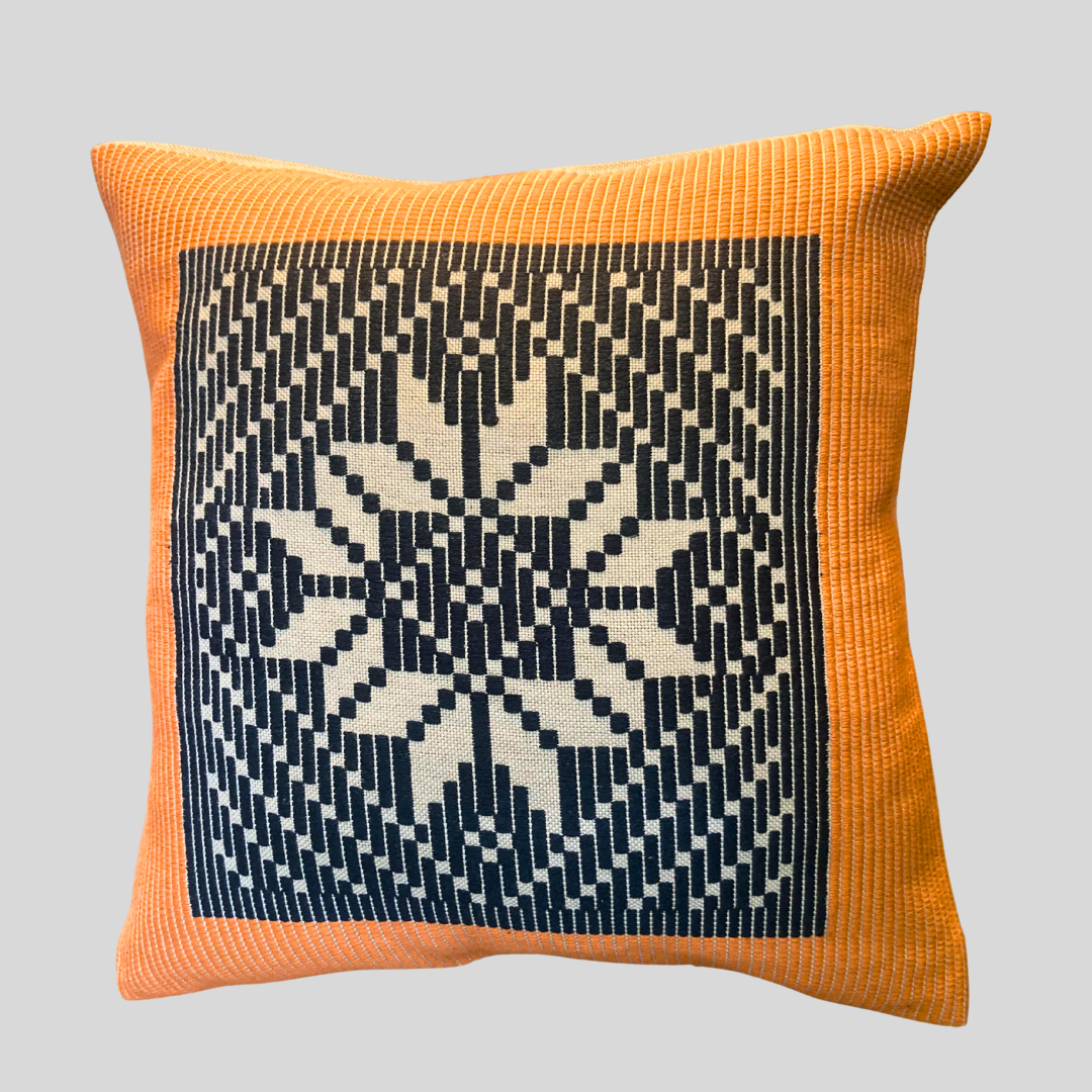 Dumbara Cushion Cover - Orange & Beige With Black (16 x 16)
