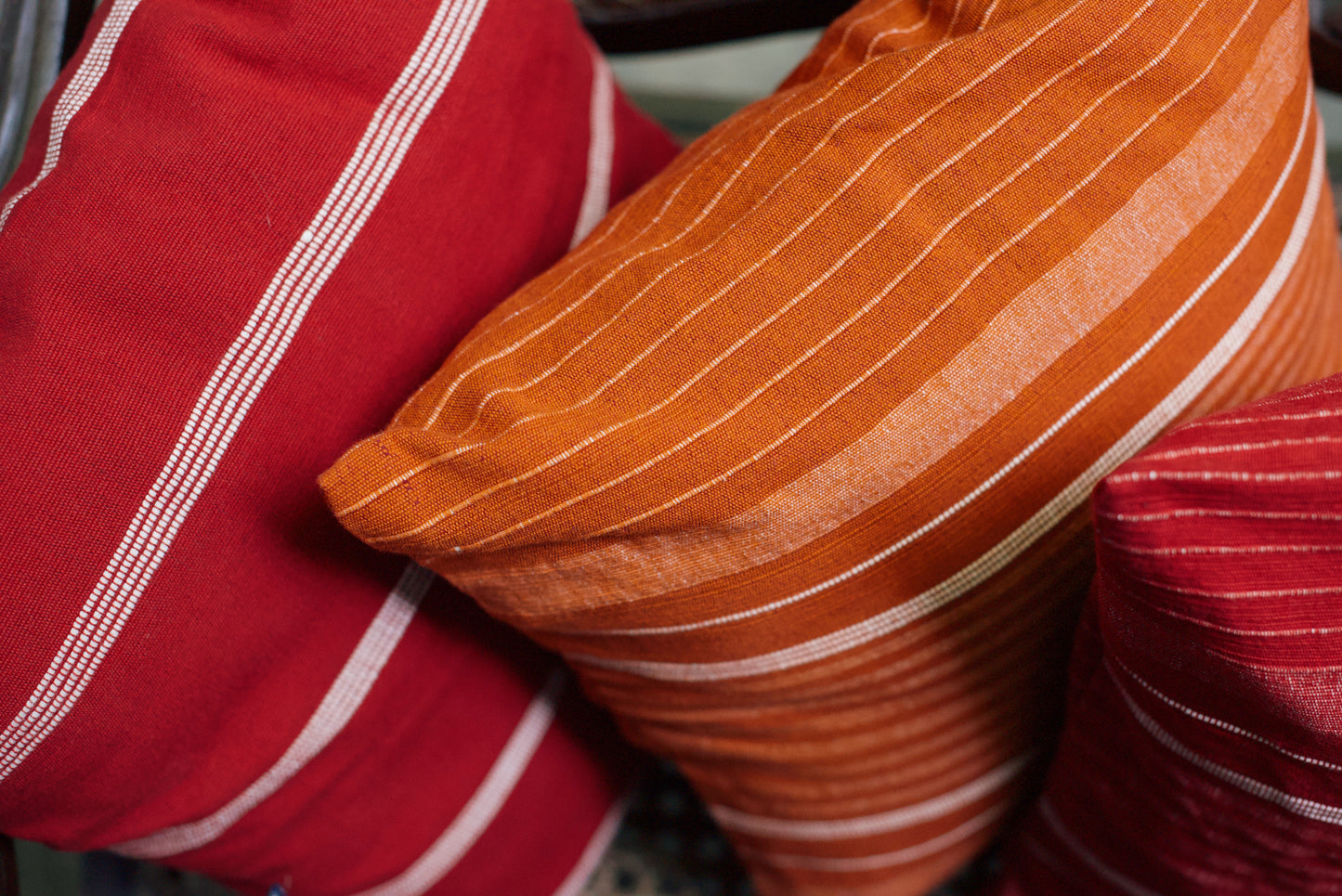 Cushion Cover - Burnt Orange & White Ribs (16" X 16")