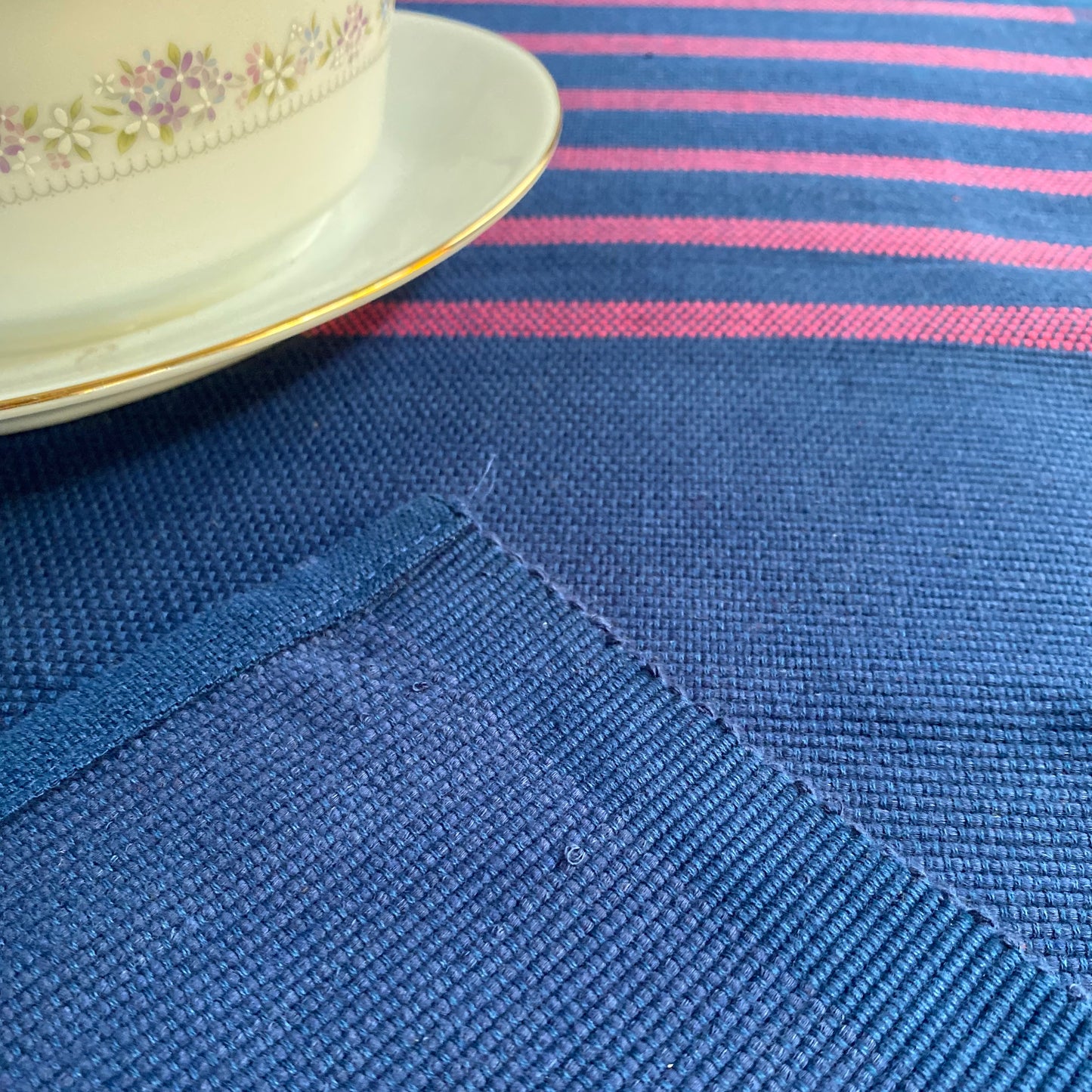 Table Runner - Midnight blue with pink stripes