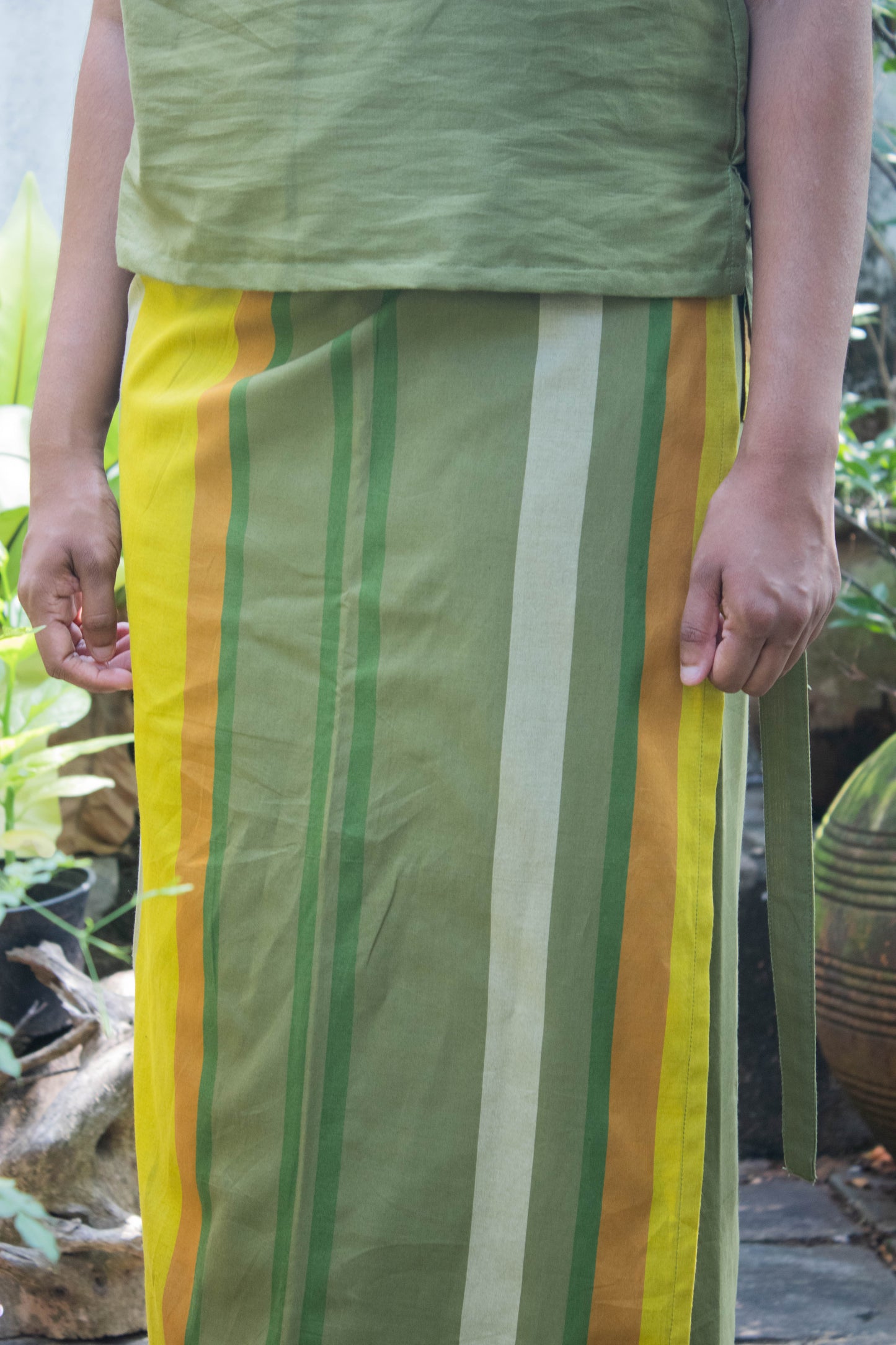 Lungi - Green With Yellow Stripes