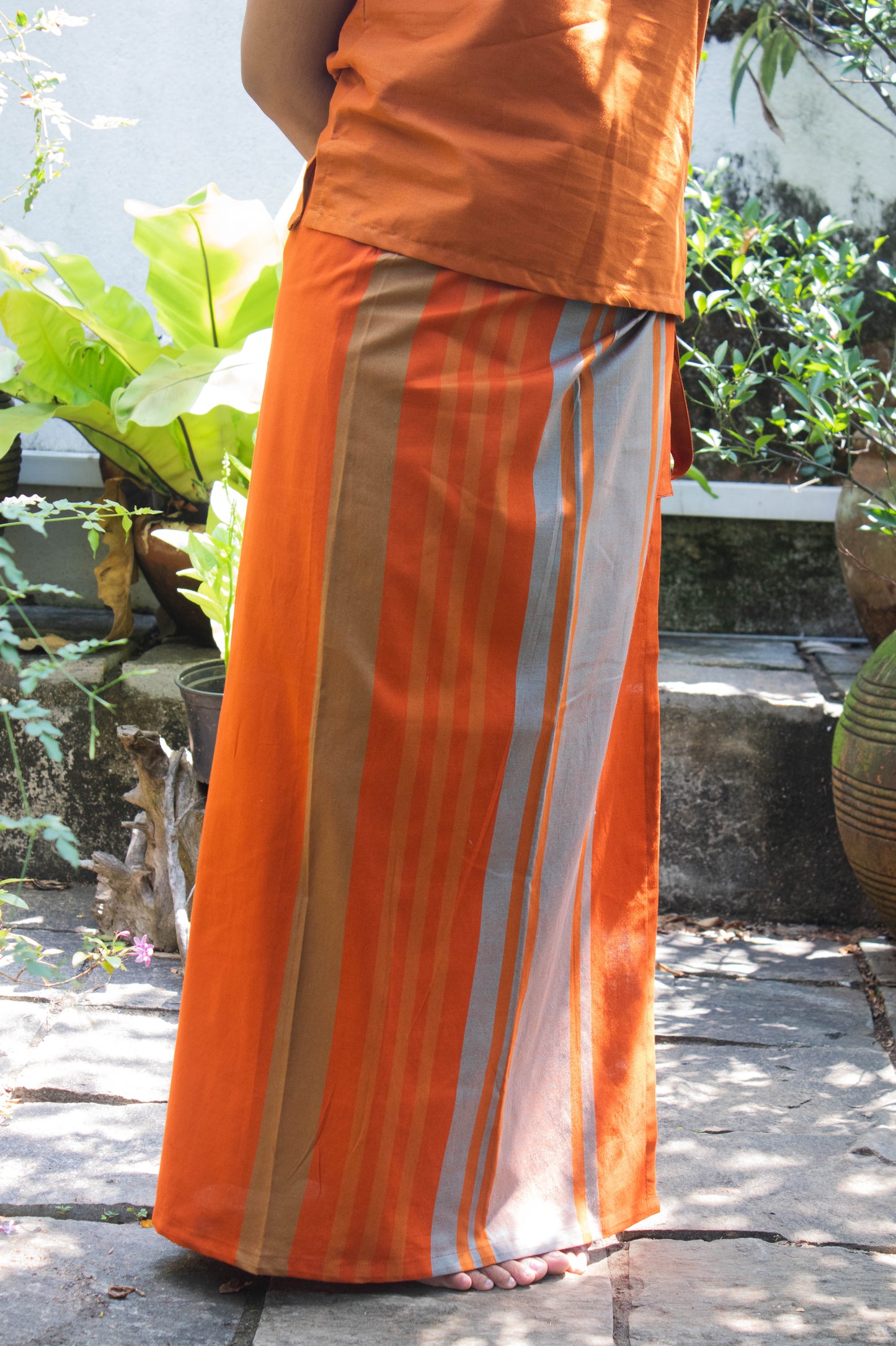 Lungi - orange with gray stripes