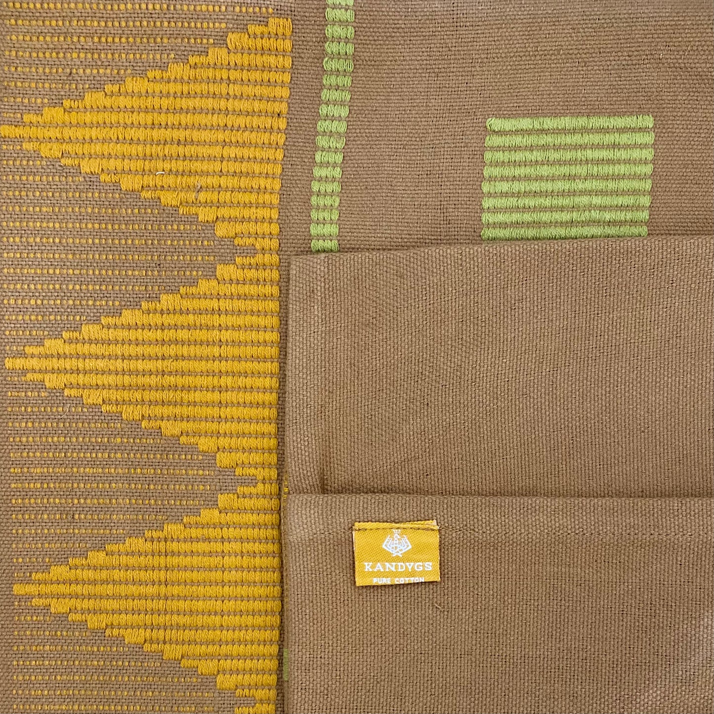Dumbara Cushion Cover - Brown with Mustard & Olive Green (16" X 16")