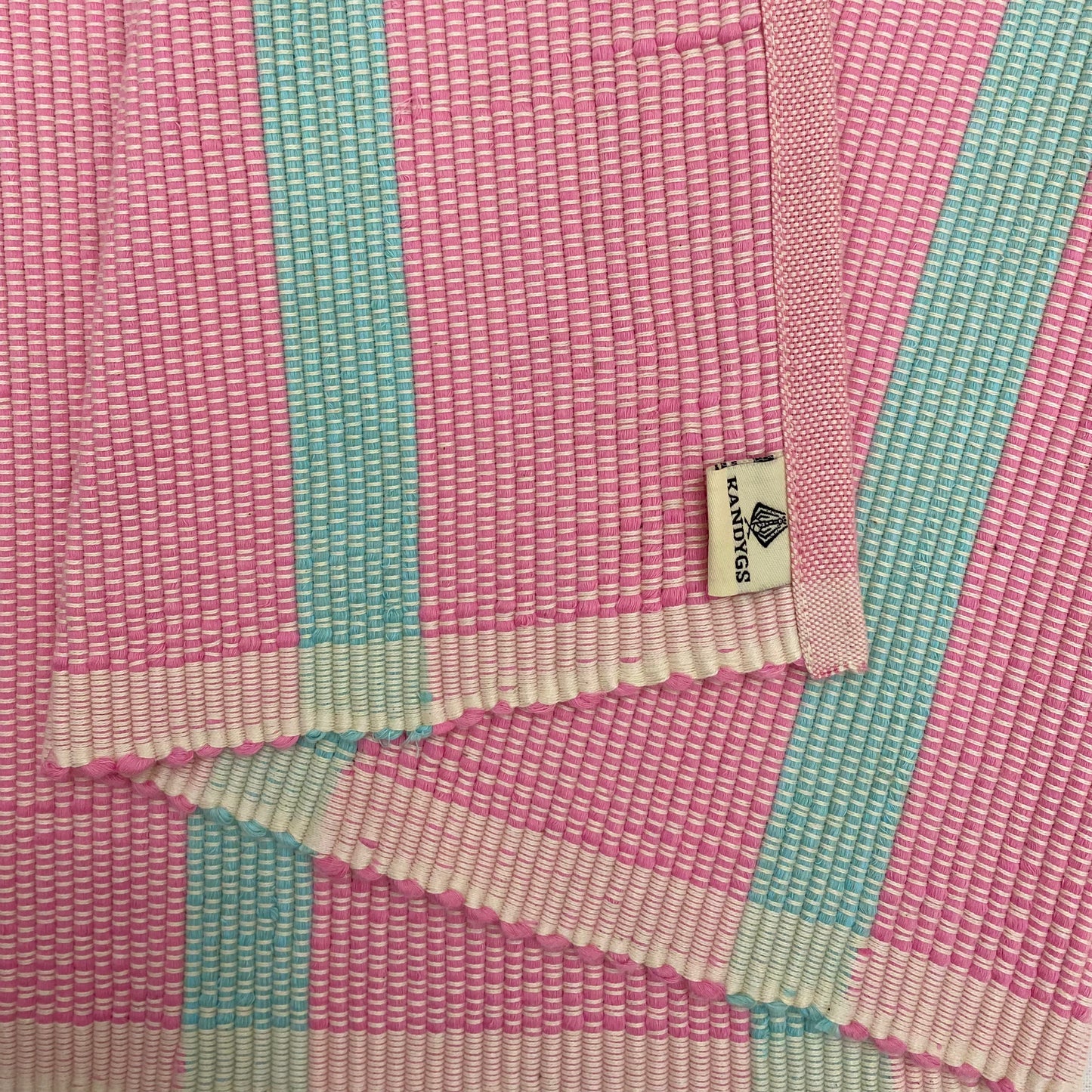 Floor rug - Baby Pink with sky blue stripes