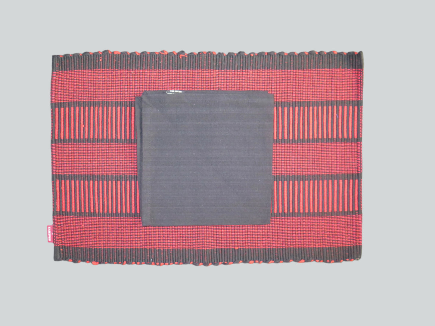 Table Mats + Serviettes (Set of 4) Red & Black Strips