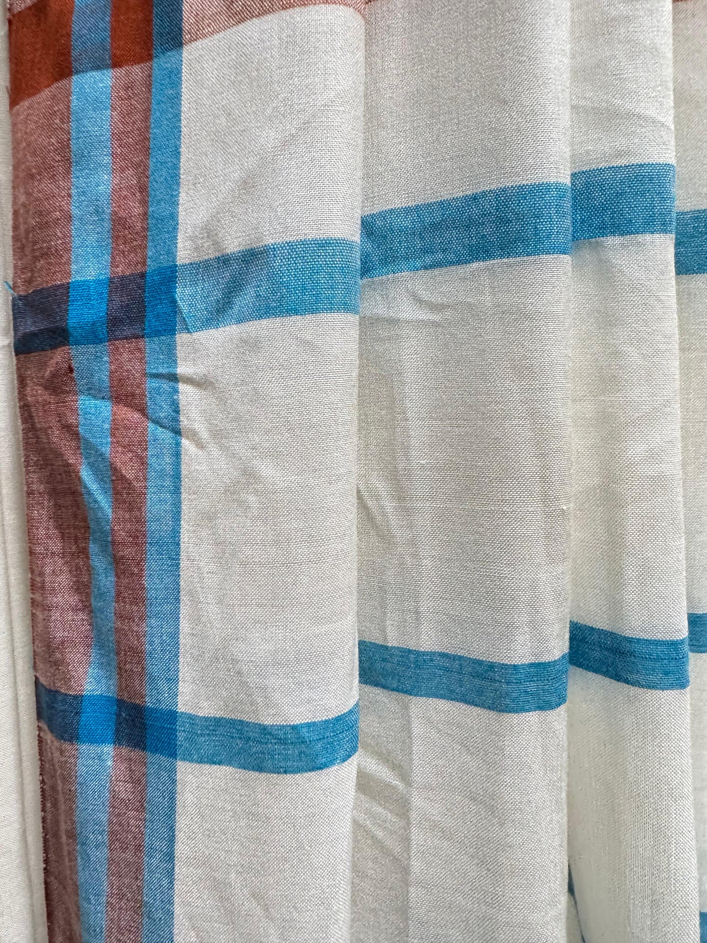 Saree - White Saree with Blue & Maroon Stripes