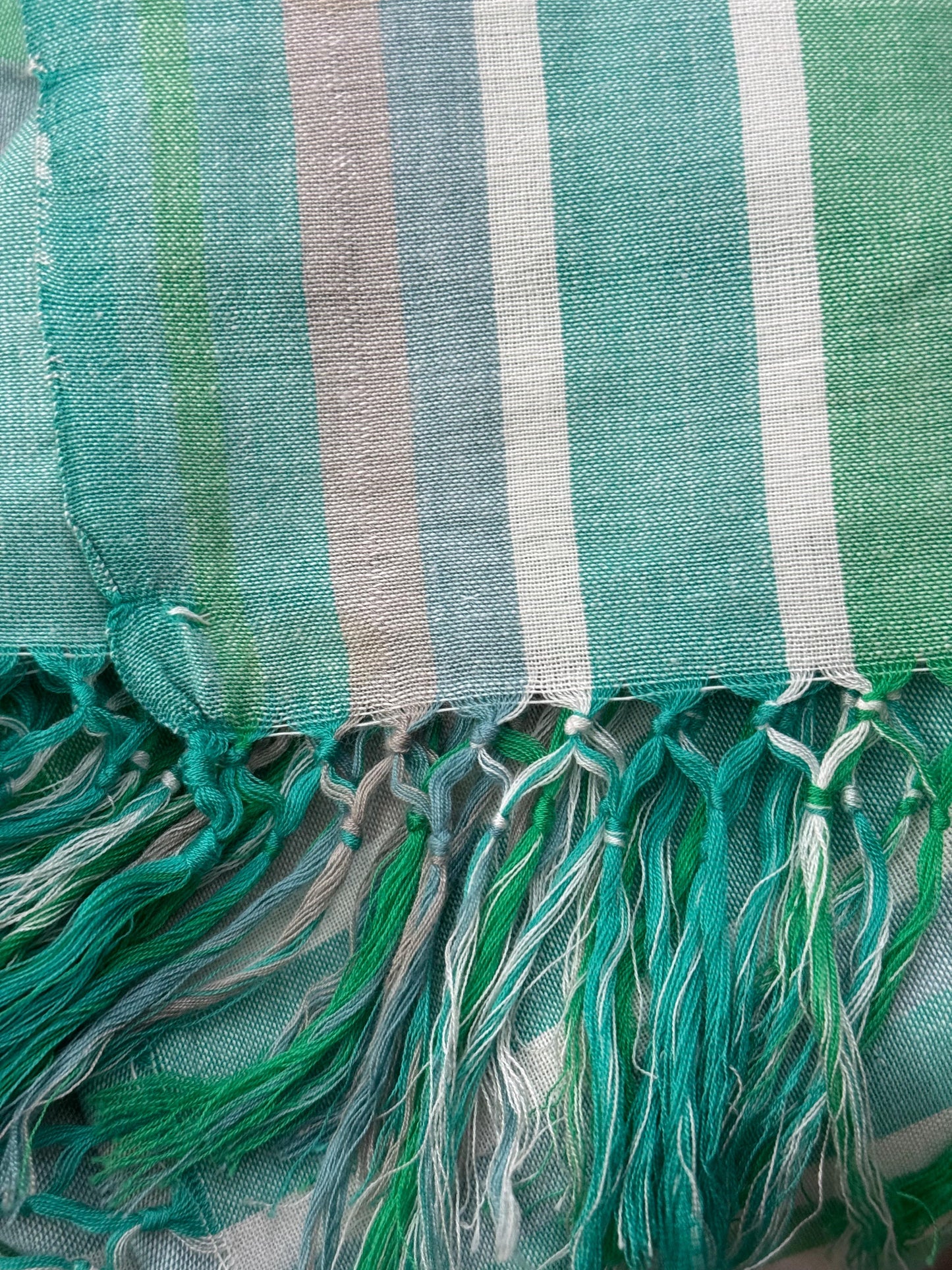 Saree - Green Yellow White Stripes