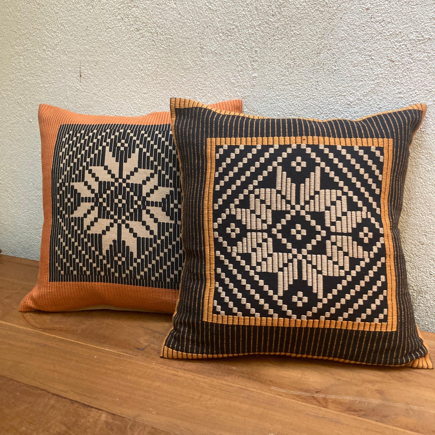 Dumbara Cushion Cover - Beige & Musterd With Black (16 x 16)