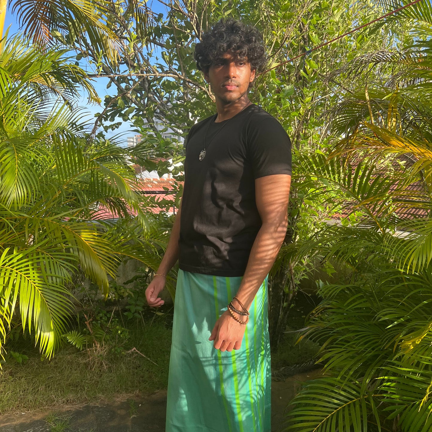 Sarong - Emerald shot green with lime green stripes