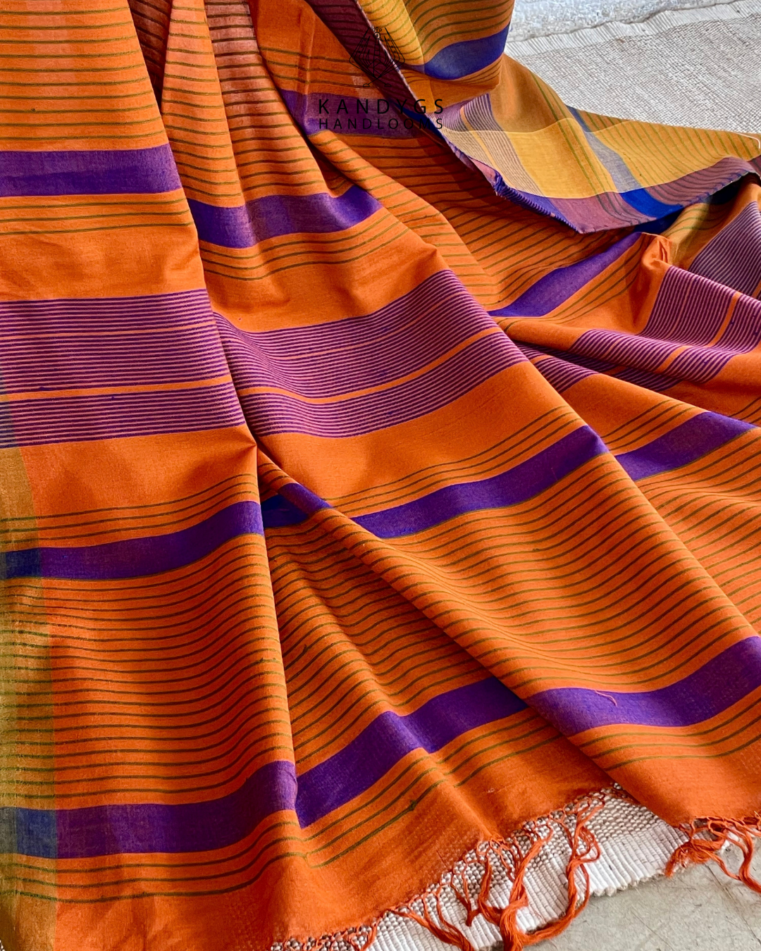 Saree - Orange, Rust with blue