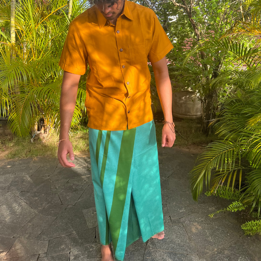 Sarong - Emerald green with Olive green Stripes