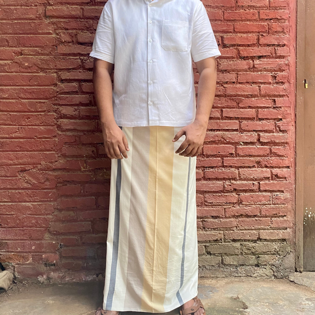 Sarong - Off white with Beige & Mustard stripes