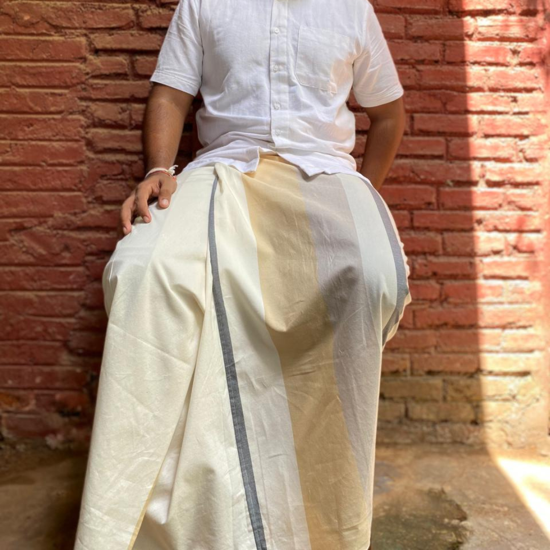 Sarong - Off white with Beige & Mustard stripes
