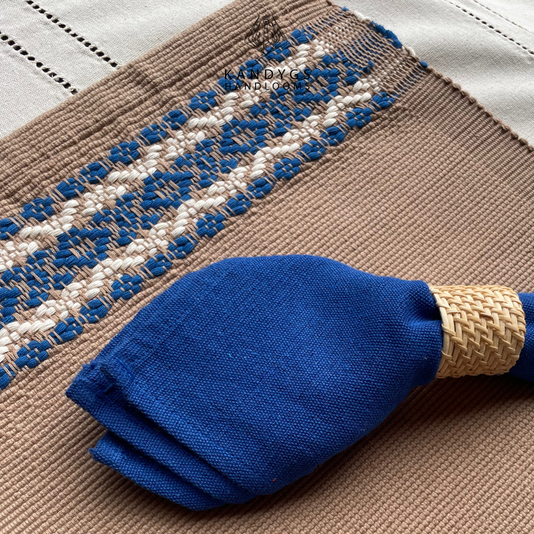 Designer Table Mat - Beige & White With Blue