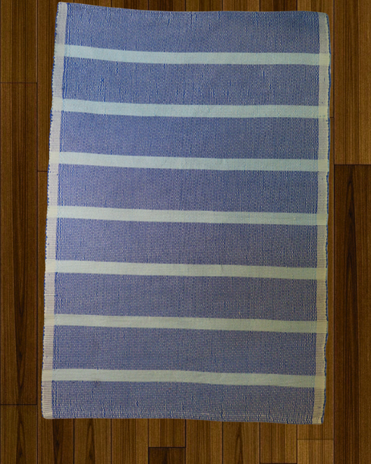 Floor rug - Baby blue with White stripes