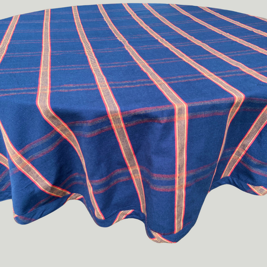 Round table cloth - Mid Night Blue with stripes (4 seater - 60Q )