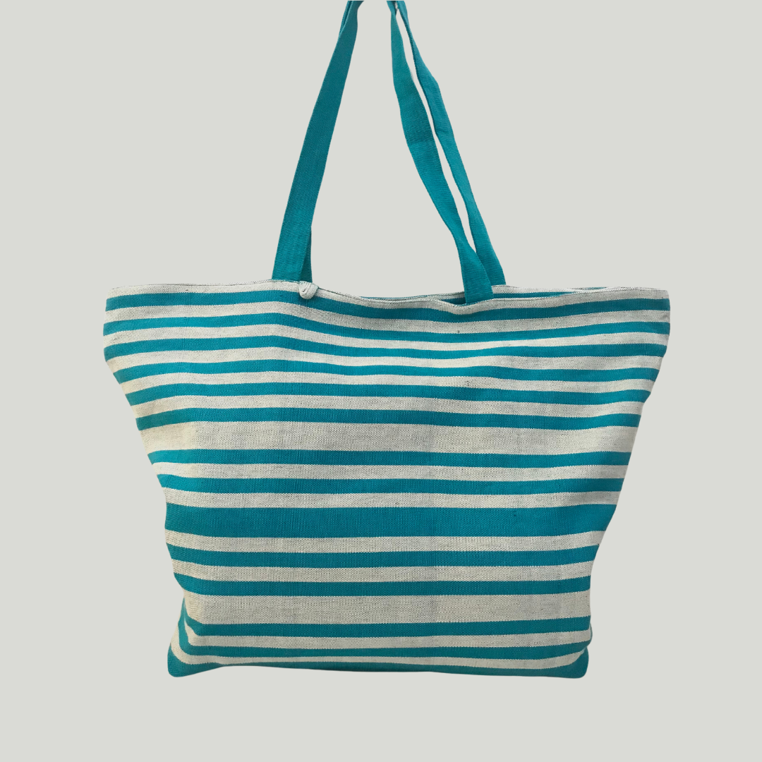 Beach bag -  Ash & blue stripes