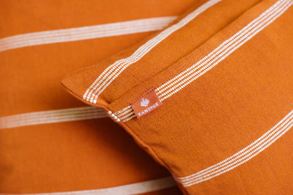 Cushion Cover - Burnt Orange & White Ribs (16" X 16")