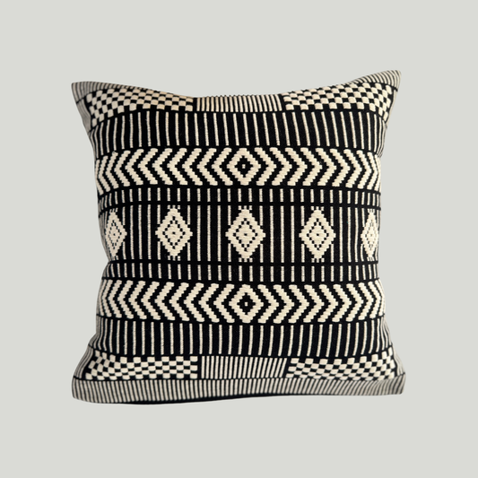 Dumbara Cushion Cover - Black & White Diamond stripes (16" X 16")