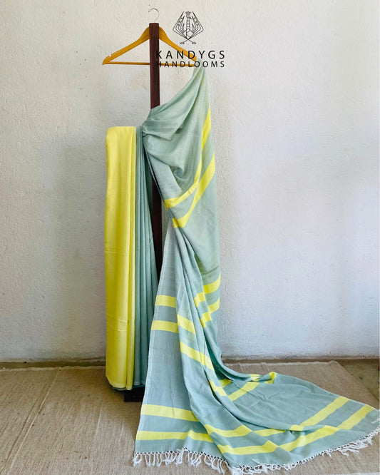 Saree  Bamboo Turquoise  & Yellow