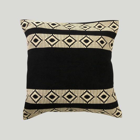 Dumbara Cushion Cover - Black & White 4 Diamond stripes 2 (16" X 16")