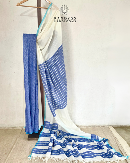 Saree Bamboo -Blue and white horizontal stripes