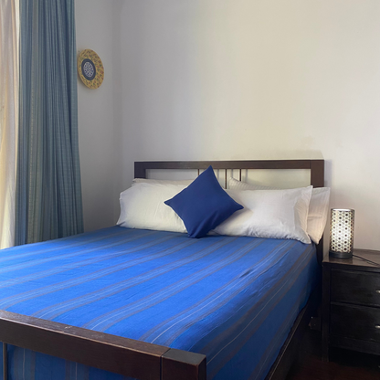 Cotton Bed Sheet 100 X 100 - Blue & Grey Stripes