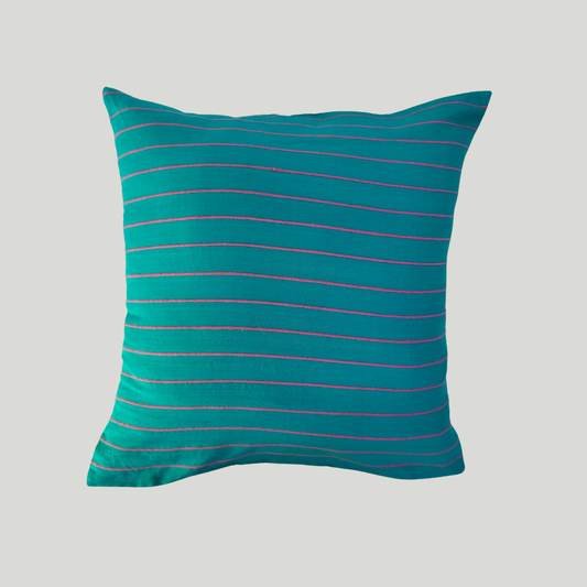 Mercerized Cushion Covers - Turquoise blue & Hot pink (16" x 16")