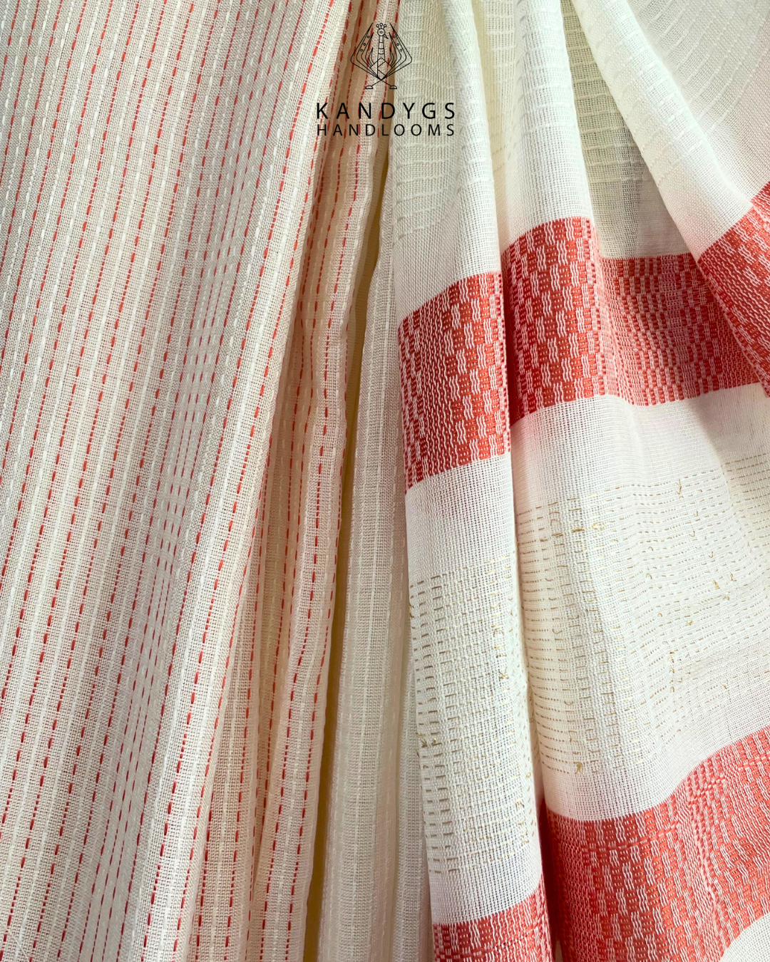 Saree  Bamboo White & coral pink with Gold Threads