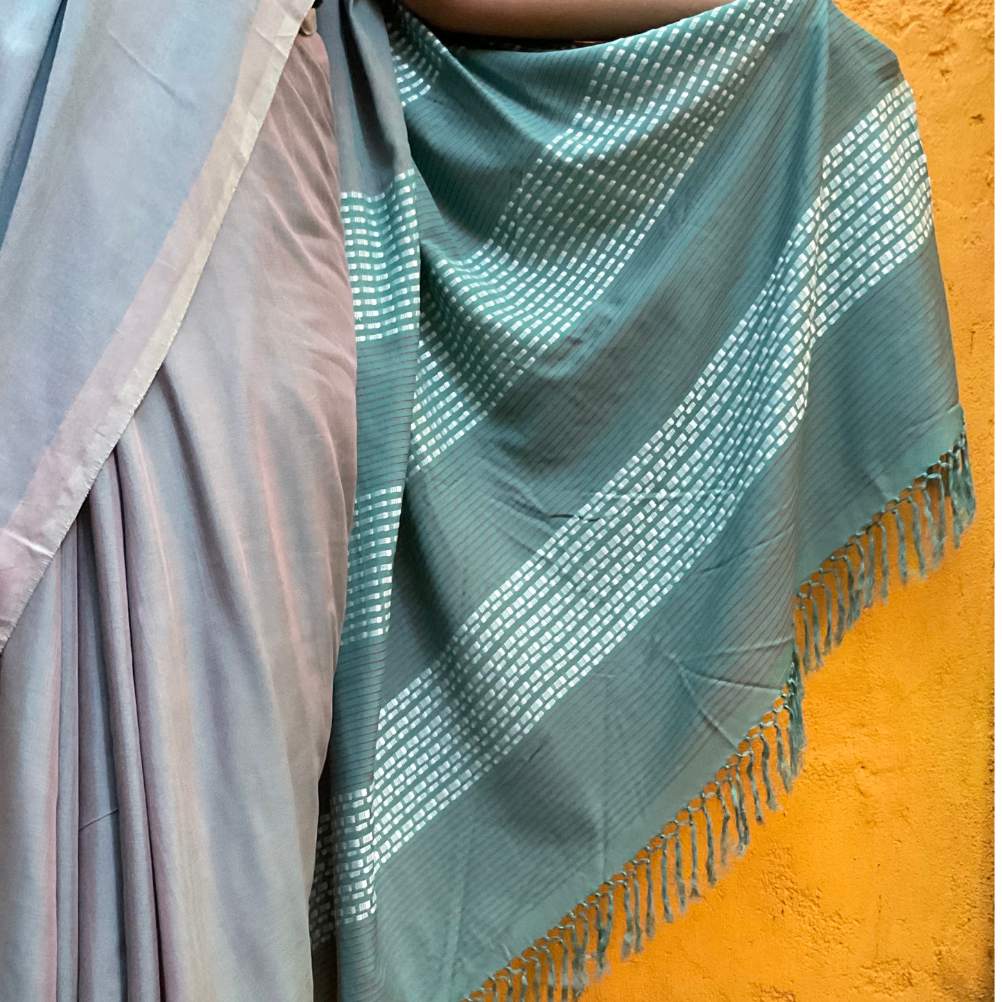 Saree - Light Turquoise with White Stripes