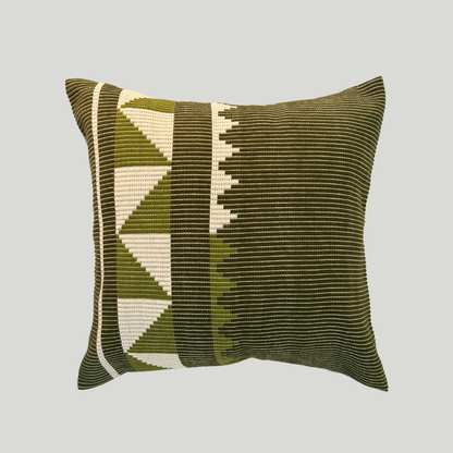Dumbara Cushion Cover - Olive Green & White (16" X 16")