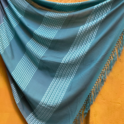 Saree - Light Turquoise with White Stripes