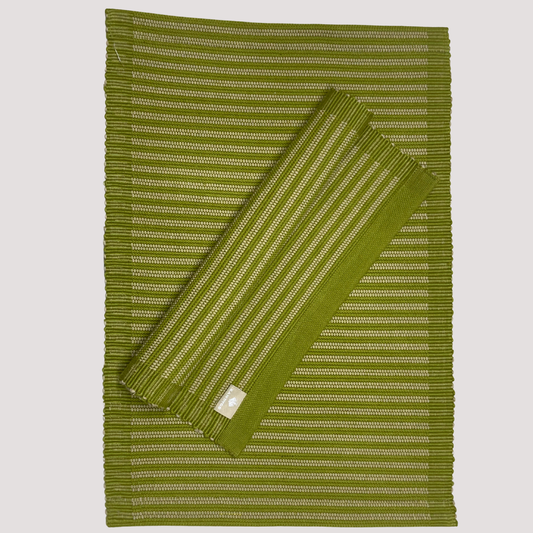 Table Mat - Olive green & white