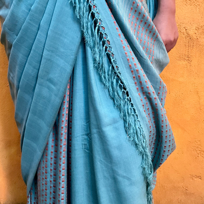 Saree - Light Turquoise with Gold & Rust