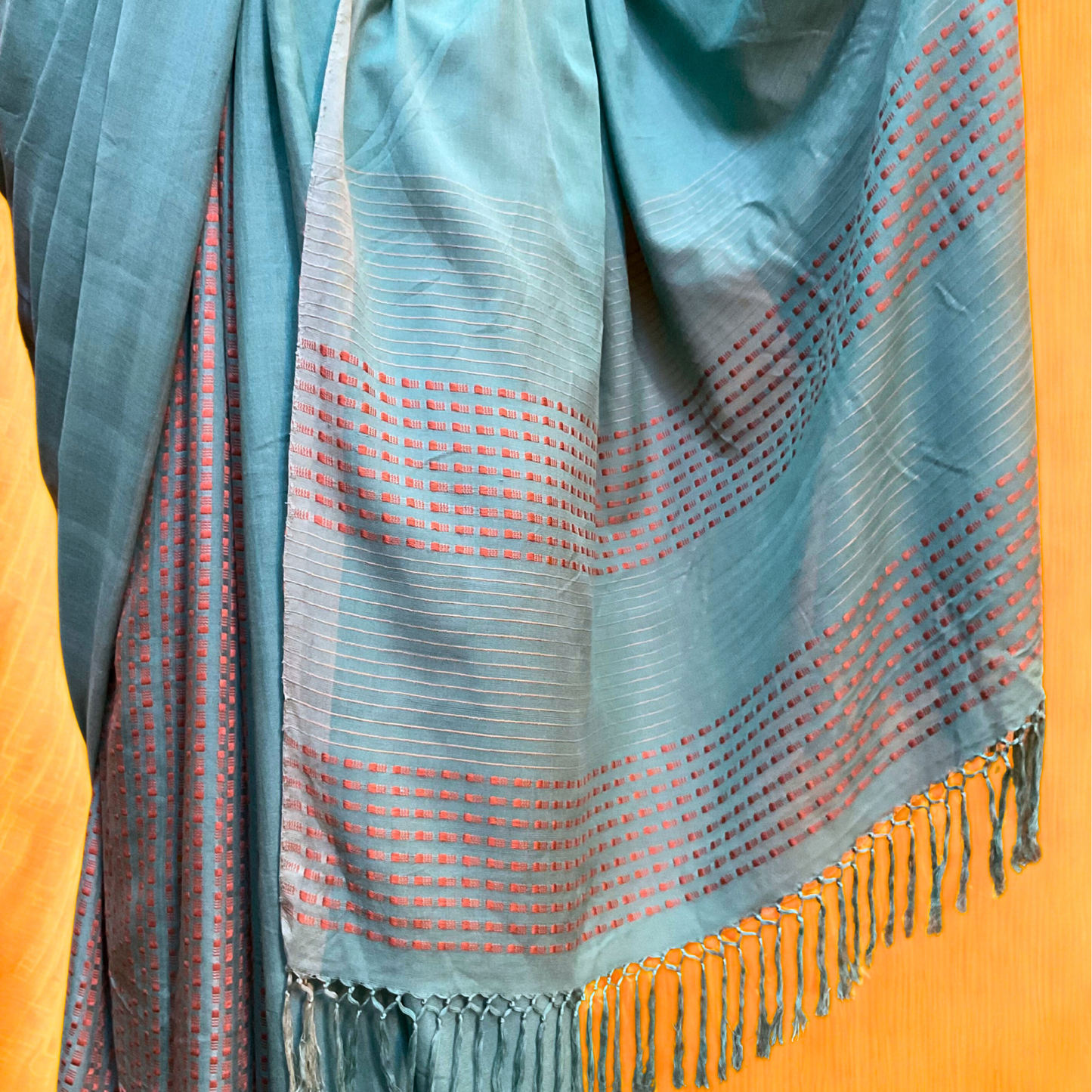 Saree - Light Turquoise with Gold & Rust