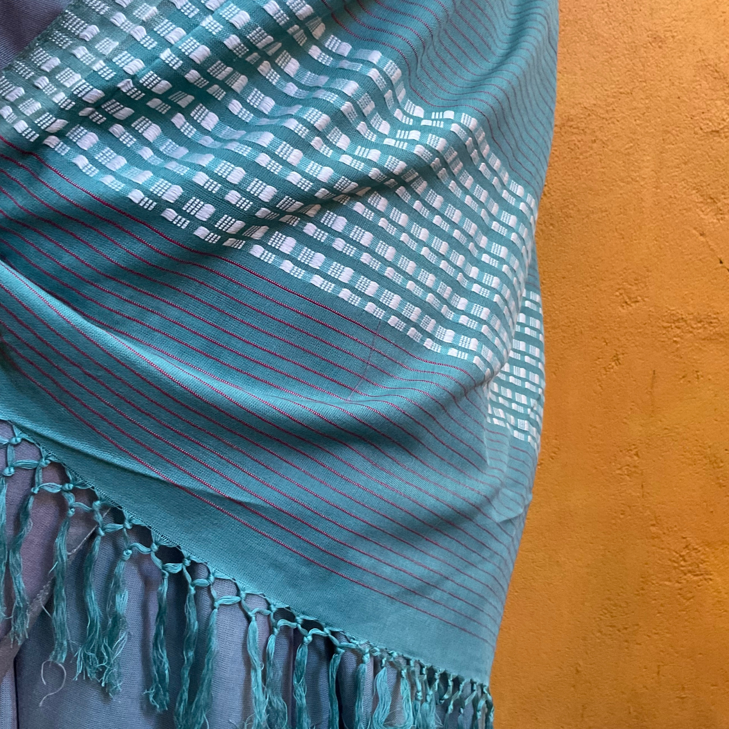 Saree - Light Turquoise with White Stripes