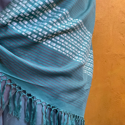 Saree - Light Turquoise with White Stripes