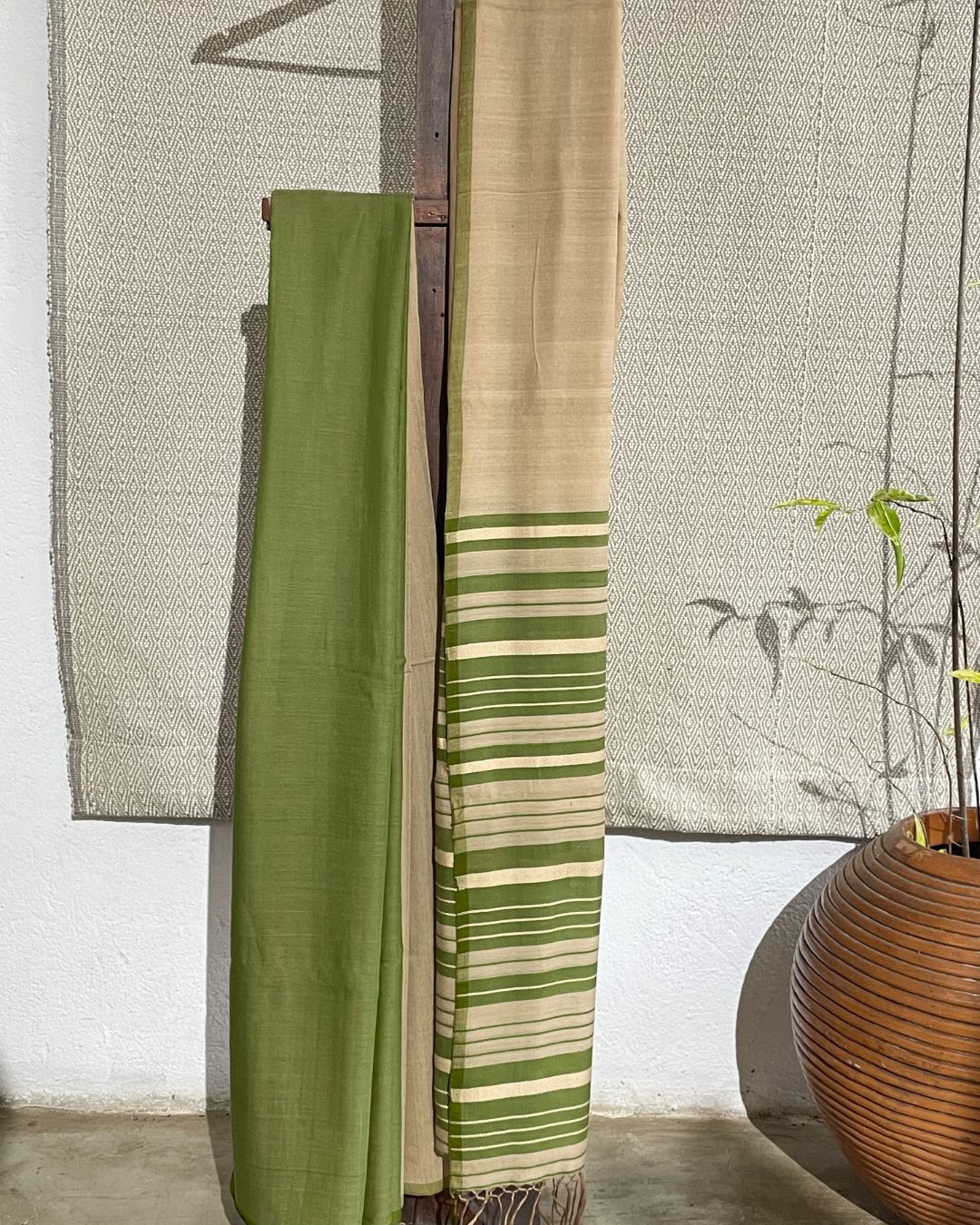 Saree-Green & Beige
