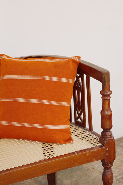 Cushion Cover - Burnt Orange & White Ribs (16" X 16")