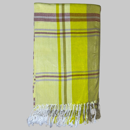 Throw- Yellow With Marron & White Stripes