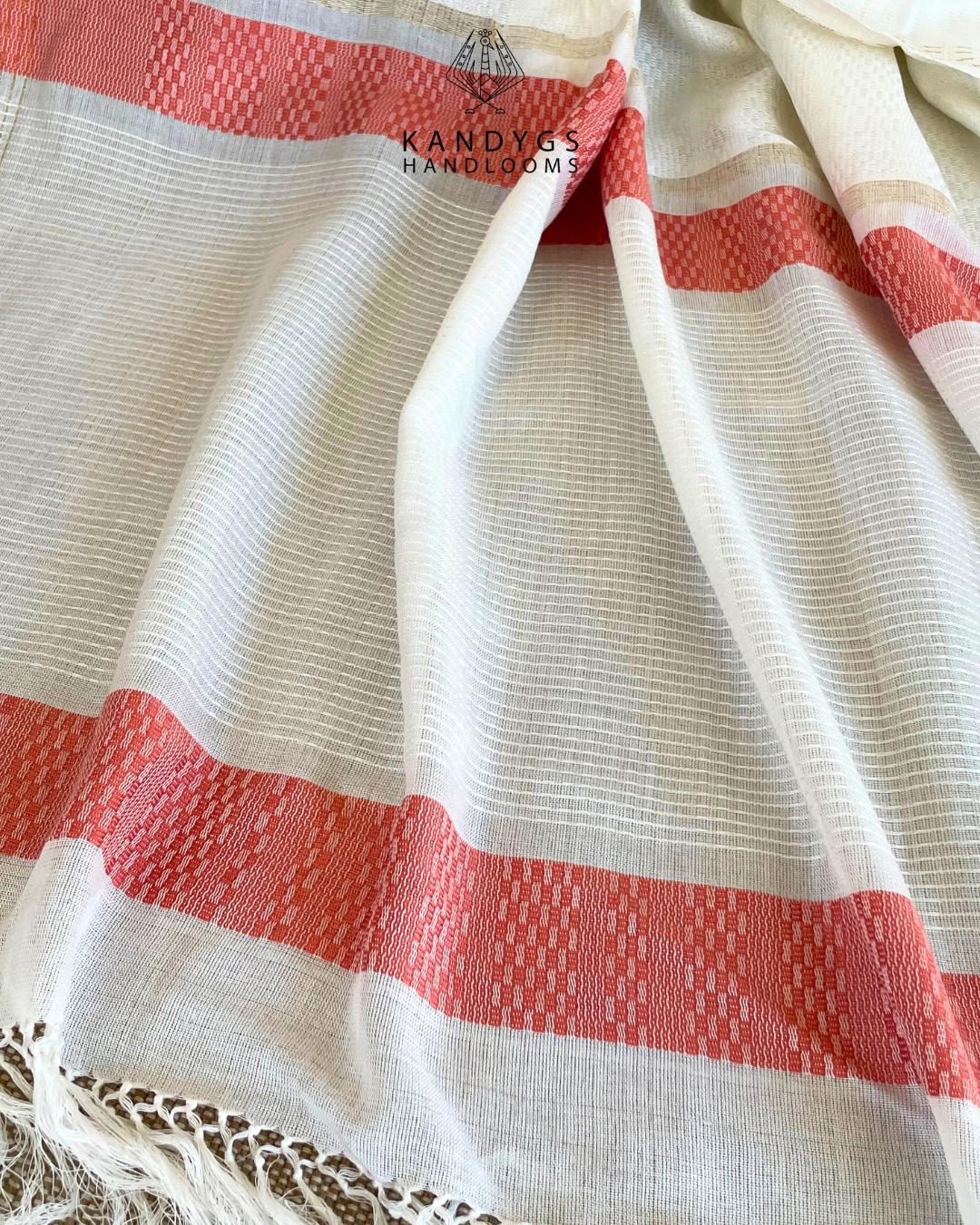 Saree  Bamboo White & coral pink with Gold Threads