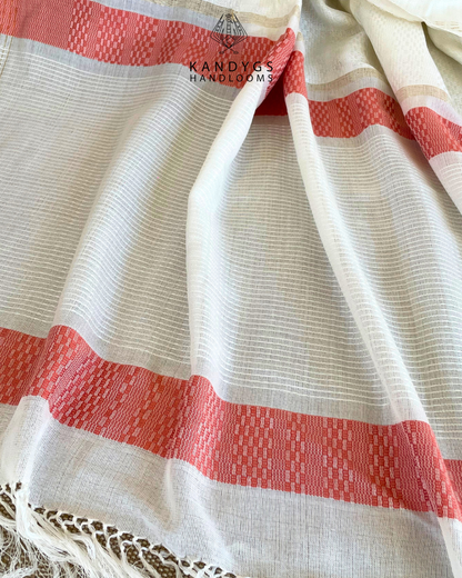 Saree  Bamboo White & coral pink with Gold Threads